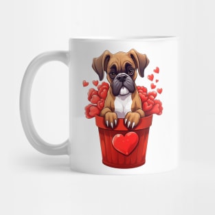 Cartoon Boxer Dog in Hearts Basket Mug